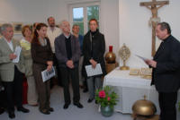 Lauschten den Ausführungen von Pfarrer Andreas Frosztega (von links): Bürgermeisterin Bettina Mettler, Kurt Wannagat, Cornelia Lapeta und Renate Eschwey.